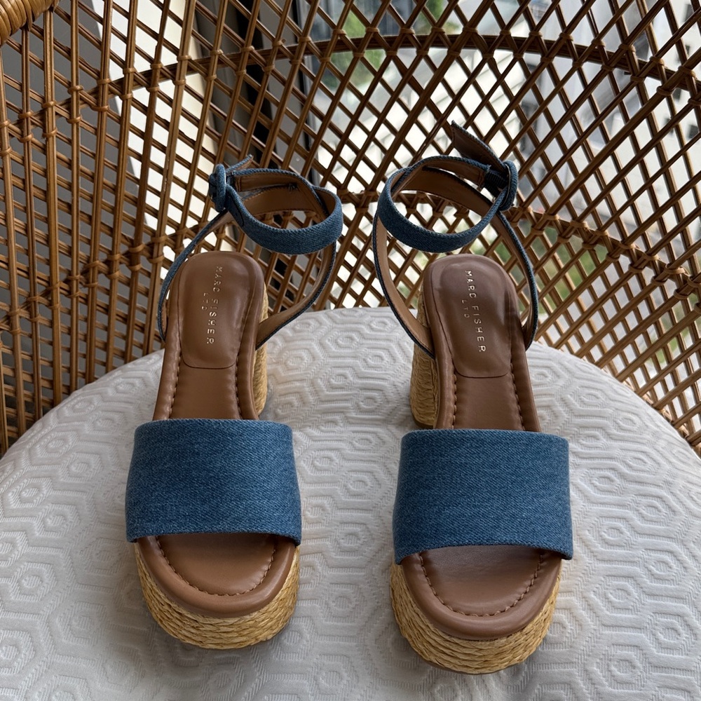 Marc Fisher Blue Espadrille Wedge Sandals